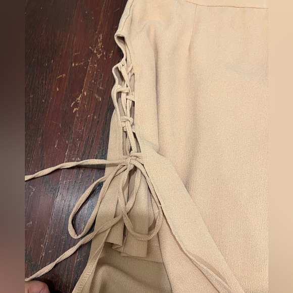Beige maxi skirt with built in mini skirt tie up slits - Picture 4 of 8